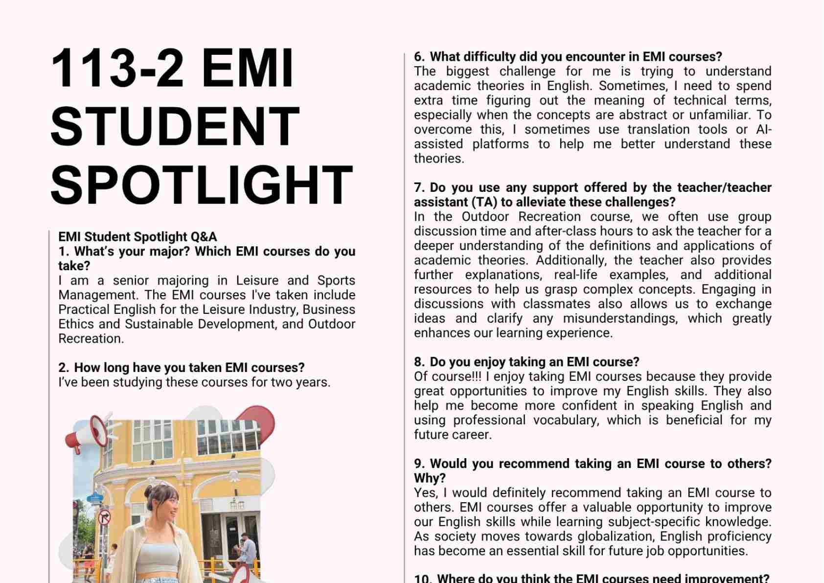 【113-2 EMI Student Spotlight】薛式芸(Joyce)同學，歡迎大家閱讀~